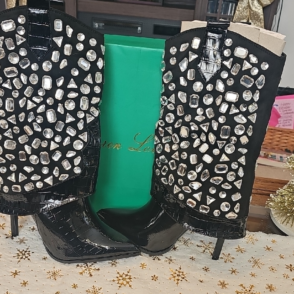 Lauren Lorraine Black Boots with Crystal Details